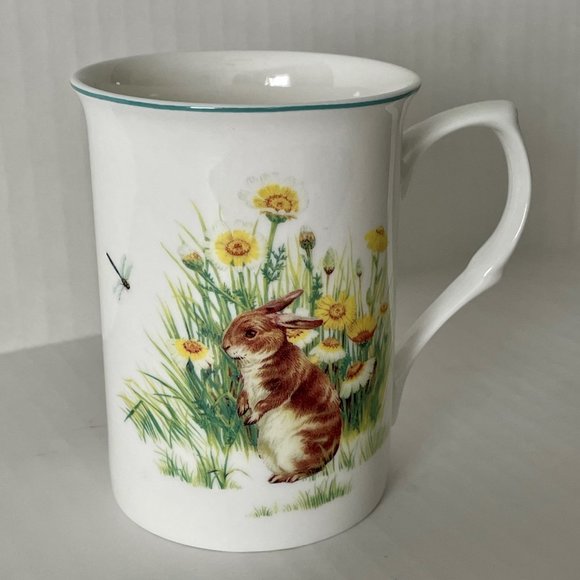 Gracie Bone Fine China by Coastline Imports Bunny Garden Meadow Cofee/Tea Mug - Picture 1 of 6